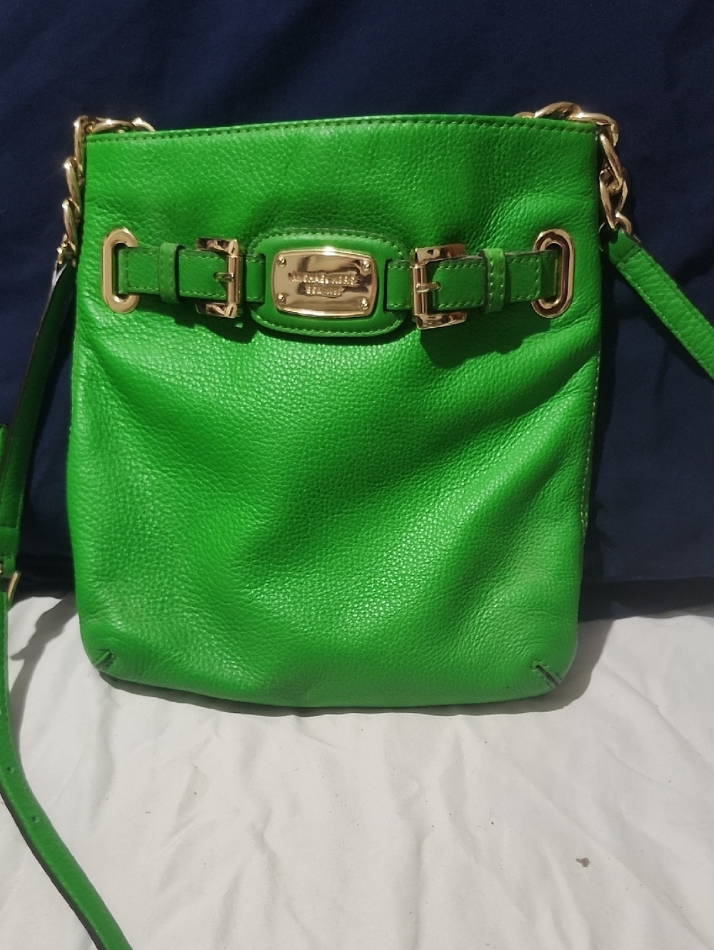 Michael Kors Bright Green Pebbled Leather Crossbody with Gold Hardware Accents